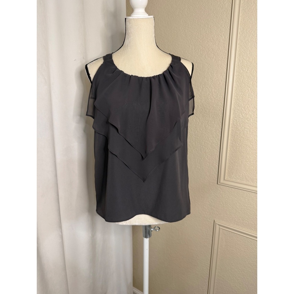 Mossimo Women's Dark Gray Tiered Ruffle Chiffon Sleeveless Blouse Small
